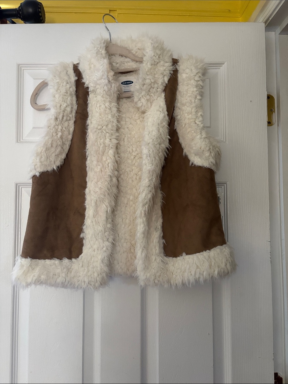 Old Navy Cream and Brown Faux Shearling Vest